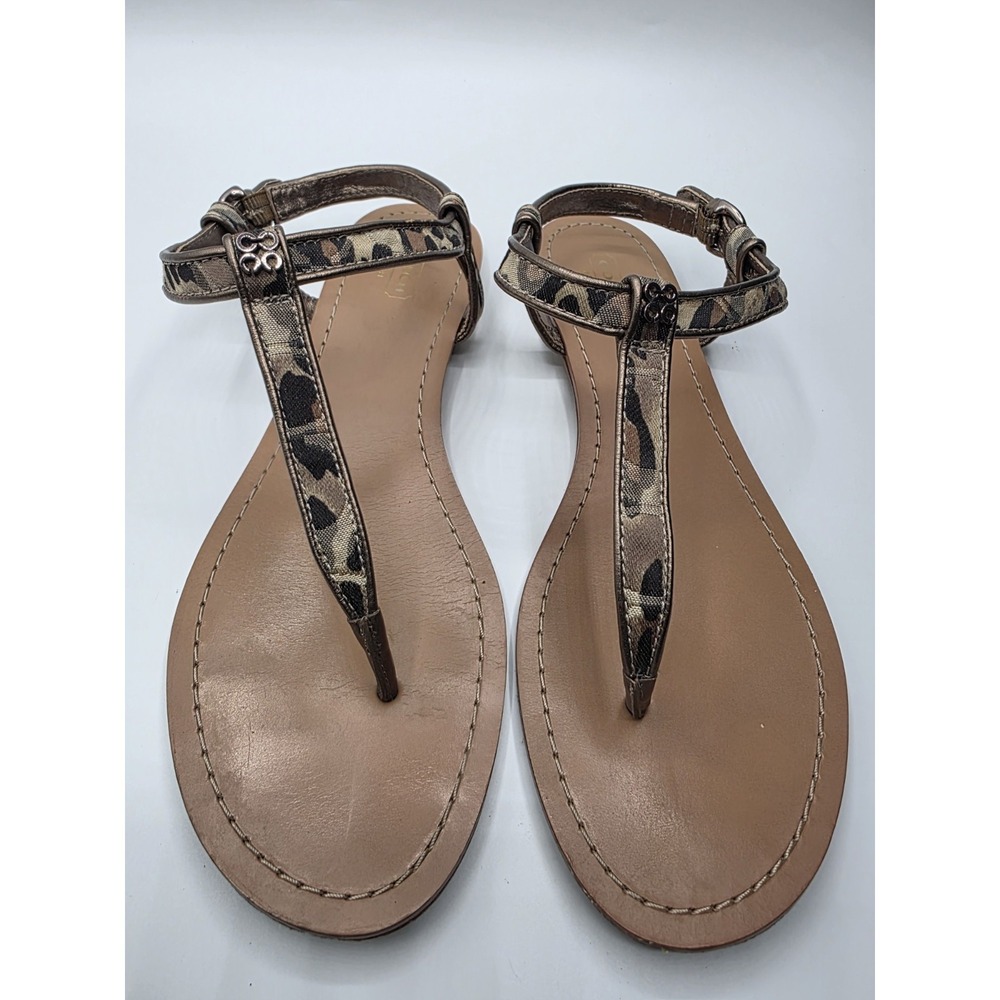 Coach Gracie Swagger thong sandals a bronze leopard print strap Size 8